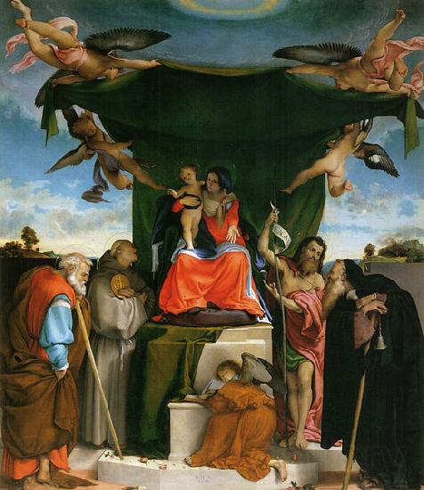 Lorenzo Lotto Thronende Madonna, Engel und Heilige Norge oil painting art